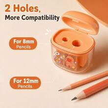1pc Random Cute Capybara Dual-Hole Pencil Sharpener, Portable 8mm/12mm Sharpener With Transparent Debris Box, Compact Desktop Stationery Tool For School Office Pencil Case - Multicolor - View 4