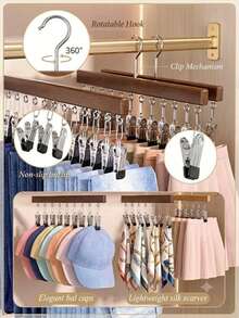[12 Clips/1 Pack] Japanese Modern Minimalist Wooden Multi-Layer Pants Rack, Space-Saving Multi-Layer Wardrobe Storage Rack With Adjustable Non-Slip Clips, 360° Rotating Hooks, Wind-Resistant Drying Rack, Suitable For Skirts, Jeans, Shorts, Socks, Hats, College Dorm Essentials, Wardrobe Organizer, Outdoor Camping, Travel, Cruise, Multi-Functional Large Capacity Space-Saving Storage Rack, Strong Non-Slip Pants Clips, Wardrobe Organizer, Multi-Functional Hanging Pants Rack, Home Storage Organizer, Laundry Room Accessories, Strong Load-Bearing Clips, Anti-Fall, Bathroom, Apartment Essentials, Hanging Hooks, Clothes Rack - Multicolor - View 3