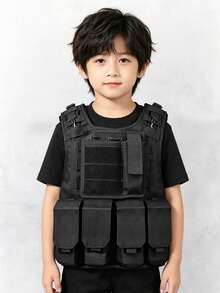 1件戰術背心，戶外軍事愛好者裝備，CS戰鬥背心，兩棲耐磨戰術馬甲 - 黑色 - 查看 4