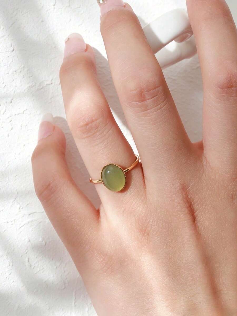 1pc Fashion 18K Gold Plated Dopamine Style Stainless Steel Baroque Natural Stone Decor Adjustable Open Ring, Suitable For Women's Daily Wear Gift, Waterproof Jewelry, Gold Ring, Women's Jewelry - Multicolor - View 1