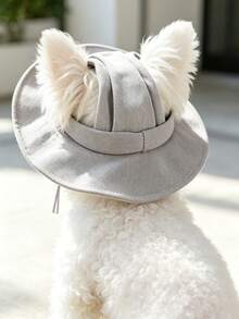 Sombrero con orejas lindas de poliéster, anti-caída, protección solar ajustable, adecuado para que perros pequeños lo usen al aire libre en primavera, otoño e invierno - Gris - Ver 5