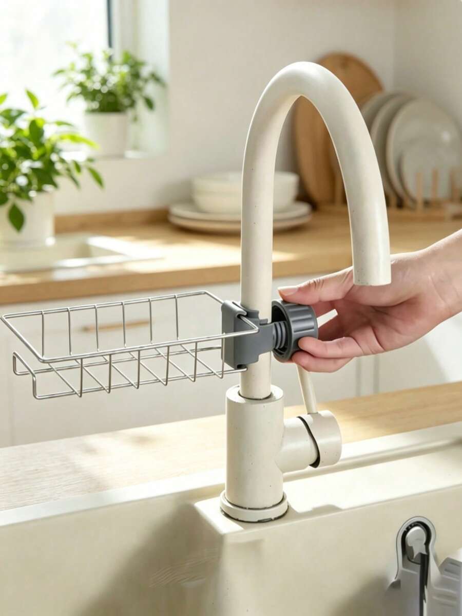 Stainless Steel Faucet Storage Rack, No-Drill Sink Drainer, Multi-Function Dishcloth Sponge Soap Organizer, Hollow Design For Drainage And Mold Prevention, Rust-Resistant Wear-Resistant Stable And Durable, Can Store Various Kitchen Cleaning Tools, Suitable For Kitchen, Bathroom, Living Room, Home Housewives, Renters, Catering Professionals, B&B Hotels, Practical Home Storage Item