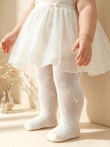 1pc Girls/Toddlers/Kids Beige Princess Style Hollow Mesh Stockings, Adorned With Cute Heart Pattern On Side, Lightweight Breathable Versatile Leggings, Comfortable & Durable, Suitable For /Dance Performance/Holiday Gift/Vacation - Beige - View 11