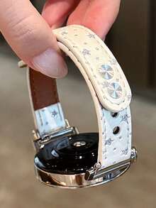 Y2K 時尚可愛銀色亮片閃粉星星細錶帶，兼容 Galaxy Watch Band 7 6 5 4 5 Pro，甜美女孩款人造皮革腕帶附保護殼，兼容 Galaxy Watch 系列 40 43 44 45 47mm - 白色 - 查看 2