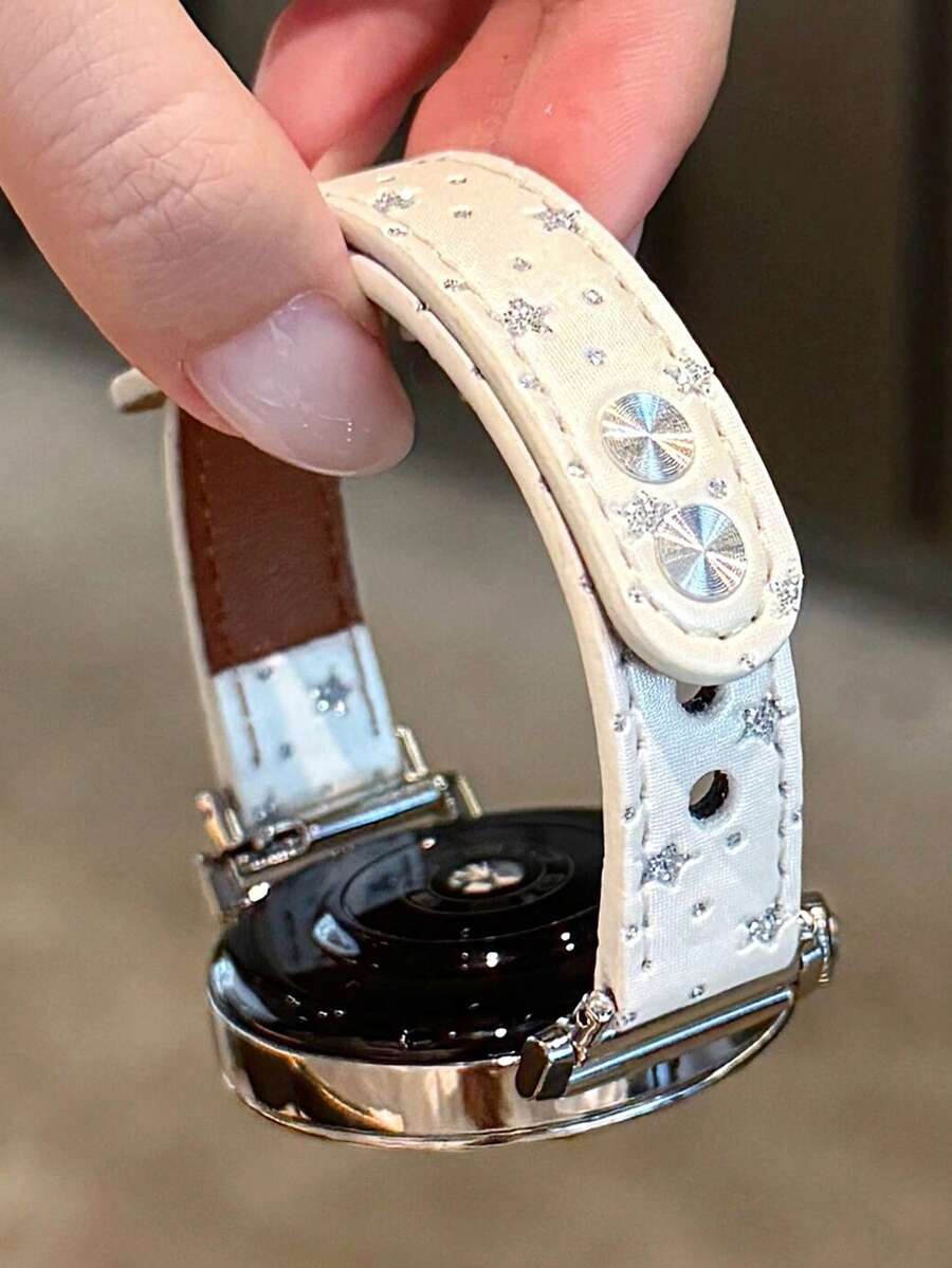 Y2K 時尚可愛銀色亮片閃粉星星細錶帶，兼容 Galaxy Watch Band 7 6 5 4 5 Pro，甜美女孩款人造皮革腕帶附保護殼，兼容 Galaxy Watch 系列 40 43 44 45 47mm