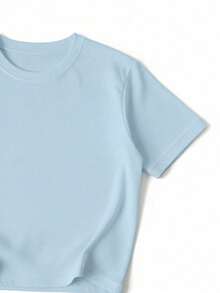 Top casual de verano para niñas con manga corta, estampado de conejo de dibujos animados, rayas de colores, estilo preppy minimalista y lindo - Azul - Ver 4