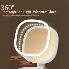 Foldable LED Travel Makeup Mirror, 3-Color Lighting, Dimmable Touch Screen, Multi-Angle Adjustment, Portable Desktop Makeup Mirror, With Makeup Tools And Lipstick Storage Tray, USB Charging, Creative Valentine's Day Gift, Women's Gift, Christmas Gift - Multicolor - View 10