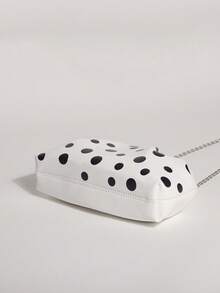 1 pieza Bolso de Nube Plisado de PU con Estampado de Lunares en Contraste Negro & Blanco de Textura Aceitosa de Alto Brillo, Bolso de Mano Minimalista para Uso Diario, Bolso de Noche de Estilo Minimalista, Bolso de Moda para Mujer para Uso en Banquetes y Fiestas - Blanco - Ver 9