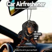 Funny Dog Design Car Hanging Air Freshener, Cool Puppy With Fashion Glasses & Gold Chain Plus Quote "I'M EXPENSIVE EVERY DAY" Scent Paper Ornament, Auto Rearview Mirror Decor, Funny Gift For Dog Lovers - A - View 1