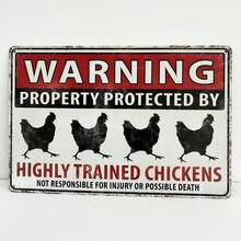 2D Flat - 1pc Vintage Art Deco Iron Hanging Sign 2D Flat - "Trained Chicken" Humorous Warning Wall Decor, Suitable For Poultry Farms, Outdoor Chicken Coops And Holiday Themes - Rustic Style Iron Sign, No Electricity Required - Multicolor - View 8
