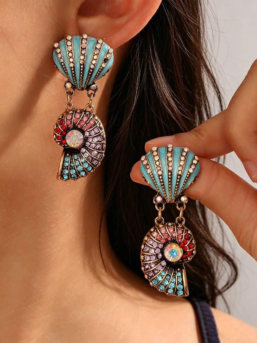1 Pair European And American Exaggerated Style Oil-Drip Shell Conch Earrings, High-End Sense, Feminine Charm Jewelry Accessories - Seashell Earrings - View 1