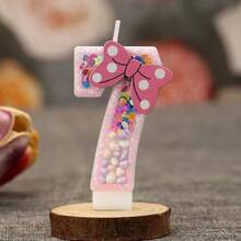 1個馬卡龍粉色蝴蝶結數字0-9蠟燭，女孩生日週年慶裝飾蛋糕頂飾蛋糕蠟燭生日蠟燭 - 查看 22