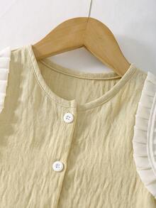 Girls' 2pcs Casual Fashion Set, Apricot Tank Top T-Shirt & Solid Long Pants, Spring/Summer Outfit For Toddlers - Apricot - View 5