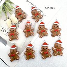 5/10pcs Christmas Hat Men's Gingerbread Man Charm Resin Pendant - Cartoon Christmas Decoration - Gingerbread Man Cookie Design, With Hanging Hole - Suitable For DIY Jewelry, Earrings, Necklaces, Keychains And Bag Charms, Holiday Decoration - Pendants - View 9