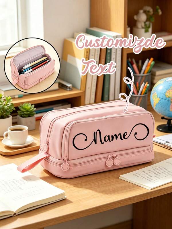 Estuche de lápices personalizado con nombre, caja de almacenamiento de papelería portátil, estuche de lápices de gran capacidad, bolsa de papelería multifuncional, estuche de lápices para útiles escolares, bolsa de maquillaje de viaje, adecuado para almacenamiento en la escuela/oficina