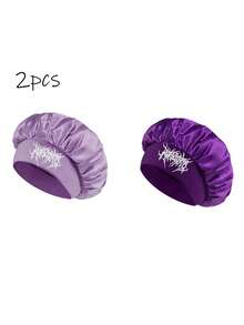 2Pcs Printed Satin Sleep Bonnet,Soft Comfortable Sleeping Bonnet,Elastic Wide-Brim Silky Sleeping Cap For Hair Protection - Multicolor - View 15