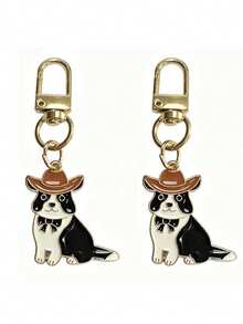 2pcs Cute Denim-Style Edge-Printed Cow Enamel Keychain. Cartoon Dog Bag Pendant. Suitable For Backpacks, Car Keys. Gift For Dog Lovers. - Multicolor - View 11