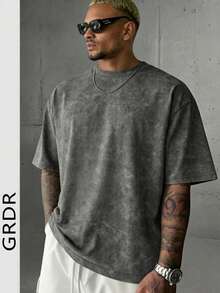 GRDR Men's Solid Color Washed Short Sleeve T-Shirt, Comfortable And Breathable For Summer Wear - Dark Grey - View 2