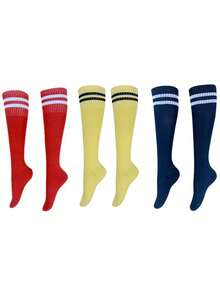 3 Pairs Kids Knee-High Soccer Socks, Long Sports Socks, Suitable For 3-8 Years Old Children Daily School Wear, Back To School, First Day Of School - Multicolor - View 23