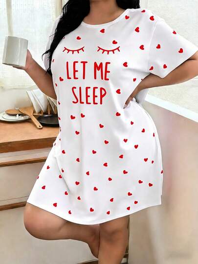 Đồ ngủ nữ size lớn, họa tiết chấm bi đỏ in hoạt hình, váy ngắn tay, dáng rộng thoải mái thường ngày, phù hợp cho mùa hè