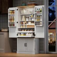 Kitchen Cabinets, Tall Cabinets And Storage Units With Motion Detector, Adjustable Shelves, Storage Compartments On Doors And Drawers, Suitable For The Kitchen, Dining Room And Living Room, White - 白色 - 查看 6
