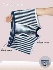 Norcotton 2pcs Men's Mid-Waist Red Trim Striped Boxer Briefs, Men's Underwear - Blue - View 3
