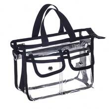 Clear PVC Makeup Bag, Transparent Cosmetic Organizer Tote, Waterproof Travel Toiletry Storage Bag With Removable Shoulder Strap, Front Pockets, Zipper Pouch And Handle For Makeup Brushes Beauty Tools - View 7