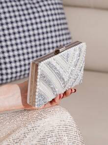 Handmade Evening Clutch/Handbag With Glitter And Rhinestone Embellishments, Party Bag, Cosmetic Bag, Shoulder Bag With Strap, Fashion Handbag - 軍綠色 - 查看 6