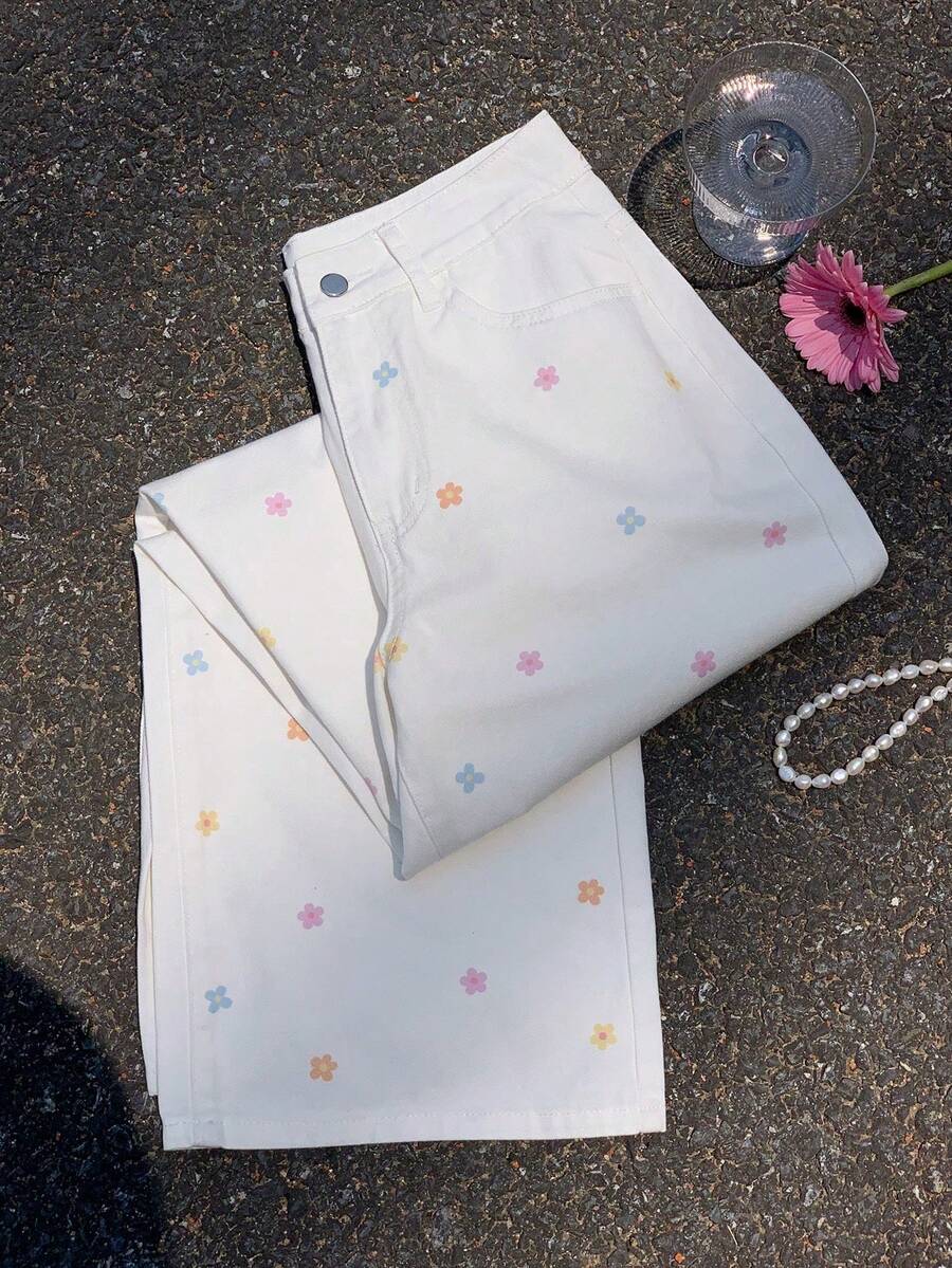 Pantalones vaqueros casuales con estampado de lunares para mujer, pantalones con estampado de lunares, pantalones con estampado de lunares, pantalones lindos, pantalones casuales - Blanco 4 - Ver 1