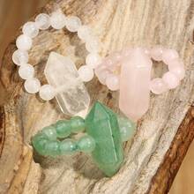 1PC Natural Crystal Chakra Double Point Tower Beaded Stretch Rings, Multiple Types Polished Healing Spiritual Meditation Crystal Jewelry Gift - Double-pointed Bead Ring - View 6