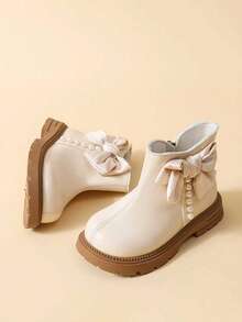 1 Pair Kids Autumn/Winter New Style Little Girls Bow Soft Sole Fashion Versatile Outdoor Anti-Slip Warm Boots - Beige - View 8