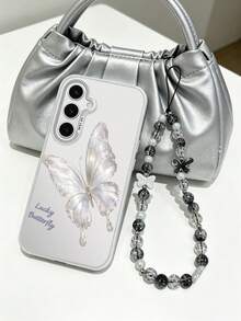 1PC Luxury Colorful Silver Butterfly Phone Case With Beaded Lanyard, Premium Anti-Drop Protective Shell, Anti-Drop IMD Colorful Silver Phone Case, Soft Edges, Compatible With Apple Phone Case 17promax/17pro/17plus/17/16promax/16pro/16plus/16/11/11pro/11promax/12/12pro/12promax/13/13pro/13promax/14/14plus/14pro/14promax/15/15plus/15pro/15promax, Galaxy S21/22/23/24/25 Ultra/A14/A15/A16/A36/A52/A53/A54/A55/A56, Unisex - Multicolor - View 5