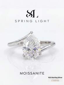 1 Pc 2CT Elegant & Luxurious Twisted-Band Pear-Shaped Moissanite Ring 925 Sterling Silver. Suitable For Weddings And Everyday Wear - Pear-shaped Moissanite Ring - 2CT - View 1