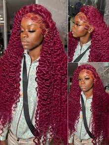 Uveous 34 Inch Burgundy Wig Human Hair 99j Burgundy 13x4 Deep Wave Lace Front Wigs Human Hair Pre Plucked HD Transparent Lace Frontal Wigs For Women Red Colored Wig - S99J - 查看 5