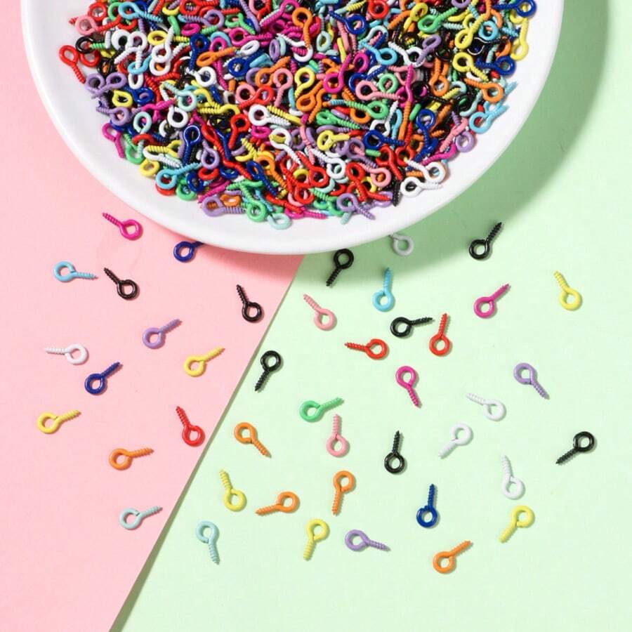 200Pcs 5*10mm Multicolor Mini Eye Screw Hooks DIY Handmade Jewelry Accessories For Resin Charms Keychain Ornament Making - Mixed Color - View 1