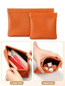 MIYIN 1pc Soft PU Coin Purse Auto-Closing Cable Organizer Bag Data Cable Protective Sleeve Squeeze Top Earphone Charger Storage Pouch Daily Carry Travel Essential - Apricot - View 21