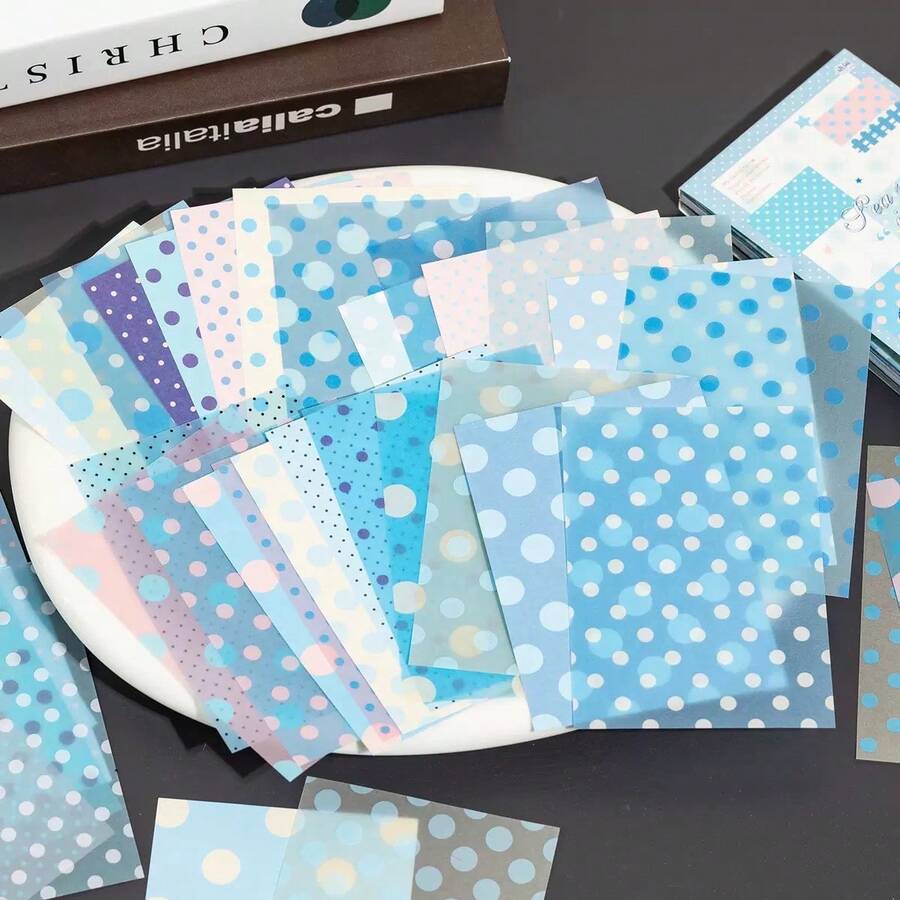 50pcs Colorful Polka Dot M5 Material Paper, 4 Styles Available, Includes Vellum And Kraft Paper, Tearable Macaron Color Palette, Suitable For Planner, Diary, DIY Decoration And Collage - Polka Dots - View 1