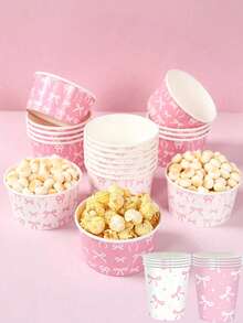 10 piezas de cuencos de papel con lazo rosa, cuencos de helado con lazo rosa, cubos de palomitas, cajas de aperitivos, recipientes para patatas fritas, bandejas de comida, decoraciones de fiesta con lazo rosa, decoraciones de fiesta de revelación de género, decoraciones de boda, vajilla desechable para fiesta de cumpleaños de princesa rosa - multicolor - Ver 6