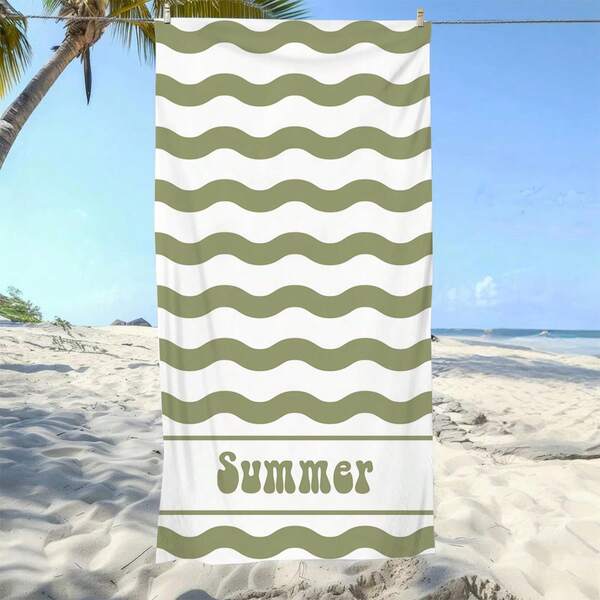 1pc Ultra Soft Line Summer Pattern Beach Towel For Beach & Pool Party - Vacation Beach Accessory Beach Blanket Pool Towel