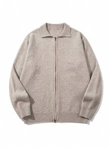 Jaket Layering LOOKUN Musim Gugur dan Dingin Warna Polos Kerah Lapel Gaya Bisnis Sport Komuter Longgar Nyaman Lengan Panjang Kardigan Sweater Pendek Rajut - Khaki - View 6