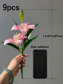 1/3/5/9/15pcs 14.57 Inch Artificial Lily Flowers, Faux Floral Decor For Bedroom, Living Room, Vanity, Indoor Decoration, Pink Chrysanthemum, Valentine's Day Gift, Birthday Graduation Gift - Multicolor - View 15