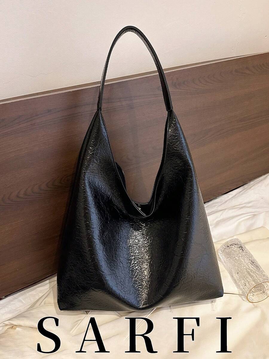 Minimalist Versatile Solid Color Women's Shoulder Bag, Fashion Modern Commuter Style, Large Capacity Storage Commuter Shoulder Bag