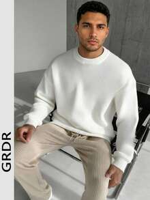 Suéter de cuello redondo de unicolor casual para hombres - Blanco - Ver 1