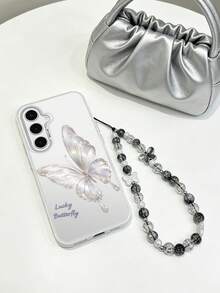 1PC Luxury Colorful Silver Butterfly Phone Case With Beaded Lanyard, Premium Anti-Drop Protective Shell, Anti-Drop IMD Colorful Silver Phone Case, Soft Edges, Compatible With Apple Phone Case 17promax/17pro/17plus/17/16promax/16pro/16plus/16/11/11pro/11promax/12/12pro/12promax/13/13pro/13promax/14/14plus/14pro/14promax/15/15plus/15pro/15promax, Galaxy S21/22/23/24/25 Ultra/A14/A15/A16/A36/A52/A53/A54/A55/A56, Unisex - Multicolor - View 2
