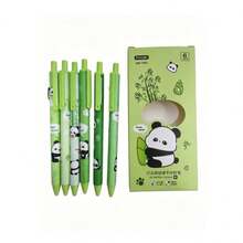 6 peças/Conjunto Novas Canetas de Gel Apagáveis com Design Panda & Bambu, Estilo Minimalista INS, Canetas de Assinatura Duráveis com Elevada Relação Custo-Benefício [Tinta Preta], Volta às Aulas - A - Ver 10