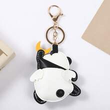 1Pc Kawaii Panda Keychain, Cute PU Leather Charm Pendant With Angel Wing & Moon, Y2K Coquette Aesthetic Keyring For Backpack Car, Gift For Her - Multicolor - View 3