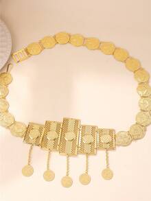 1pc Turkish Coin Style Women's Waist Chain, Palace Vintage Style Arabic Women's Long Robe Waist Chain, Traditional Festival Clothing Belt, Women's Holiday Gift, Bridal Waist Belt - Gold - View 7