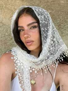 1pc 2026 New Women's Floral Lace Headscarf, Simple Bridal Veil, Shawl, Lightweight And Breathable, Suitable For Weddings, Parties, Casual Occasions - Multicolor - View 2