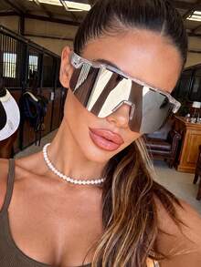 1 Pair Women's Half-Frame Reflective Mercury Frame Windproof Sand-Proof Sports Glasses, Suitable For Outdoor Activities, Travel, Driving, Beach, Hiking, Party, Street Style - Red - View 4