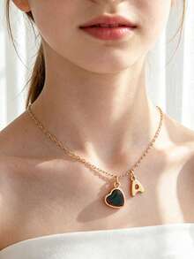 1 pieza Collar con colgante de corazón y letra inicial que cambia de color según el estado de ánimo, personalizado con encanto de alfabeto A-Z, sensible a la temperatura, regalo de joyería para el Día de San Valentín - Multicolor - Ver 4